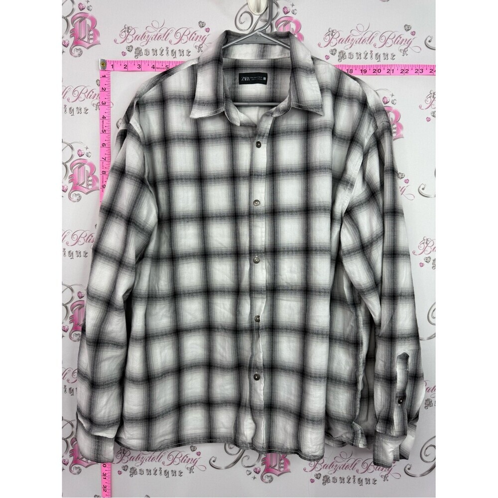Zara shirt button up Black and White Plaid shirt top